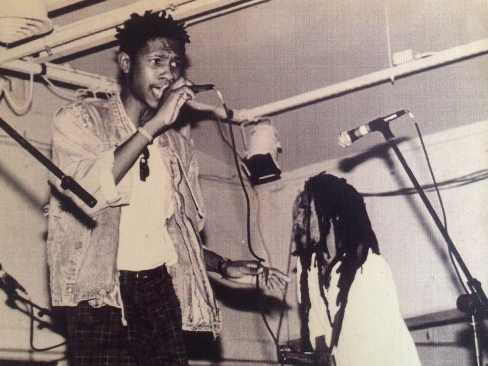 A young Kēvens on the microphone